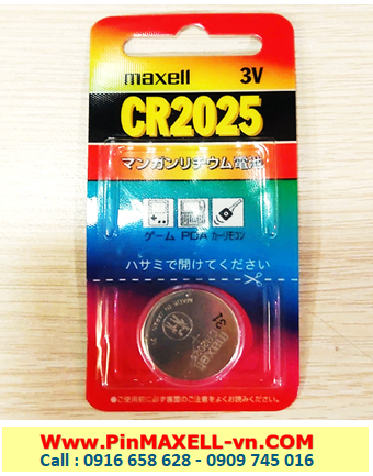 Maxell CR2025; Pin 3v lithium Maxell CR2025(1B) Nội địa Nhật _Vỉ pin chữ nhật |Vỉ 1viên